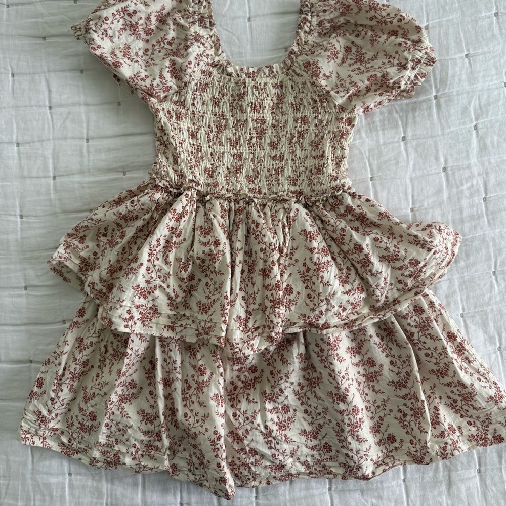 Noralee/ Rylee Cru Floral Kids Casual Dress - Red and Cream